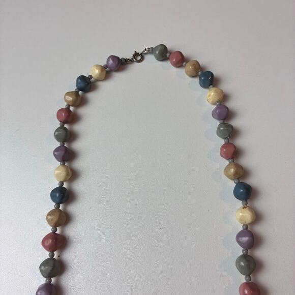 11" Multicolor Boho Hippi Necklace Muted Earth Tone Smooth Rock Pebbles Teacher - Picture 5 of 7